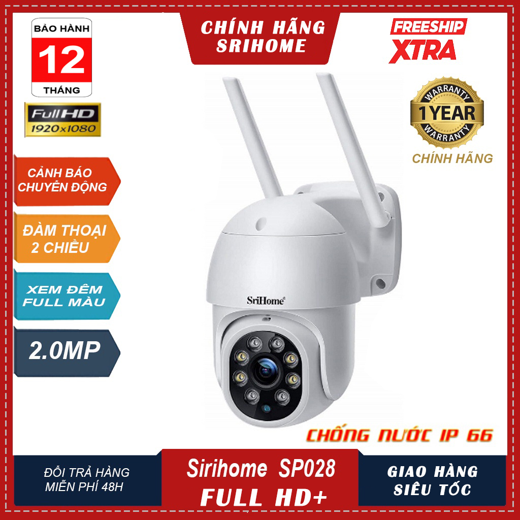 Camera ngoài trời srihome sp028 2mp full hd 1080p, xoay 360 độ , camera 3.0 mpx ip wifi srihome sh020 chất lượng hd+ 1296 pixel bảo hành 12 tháng