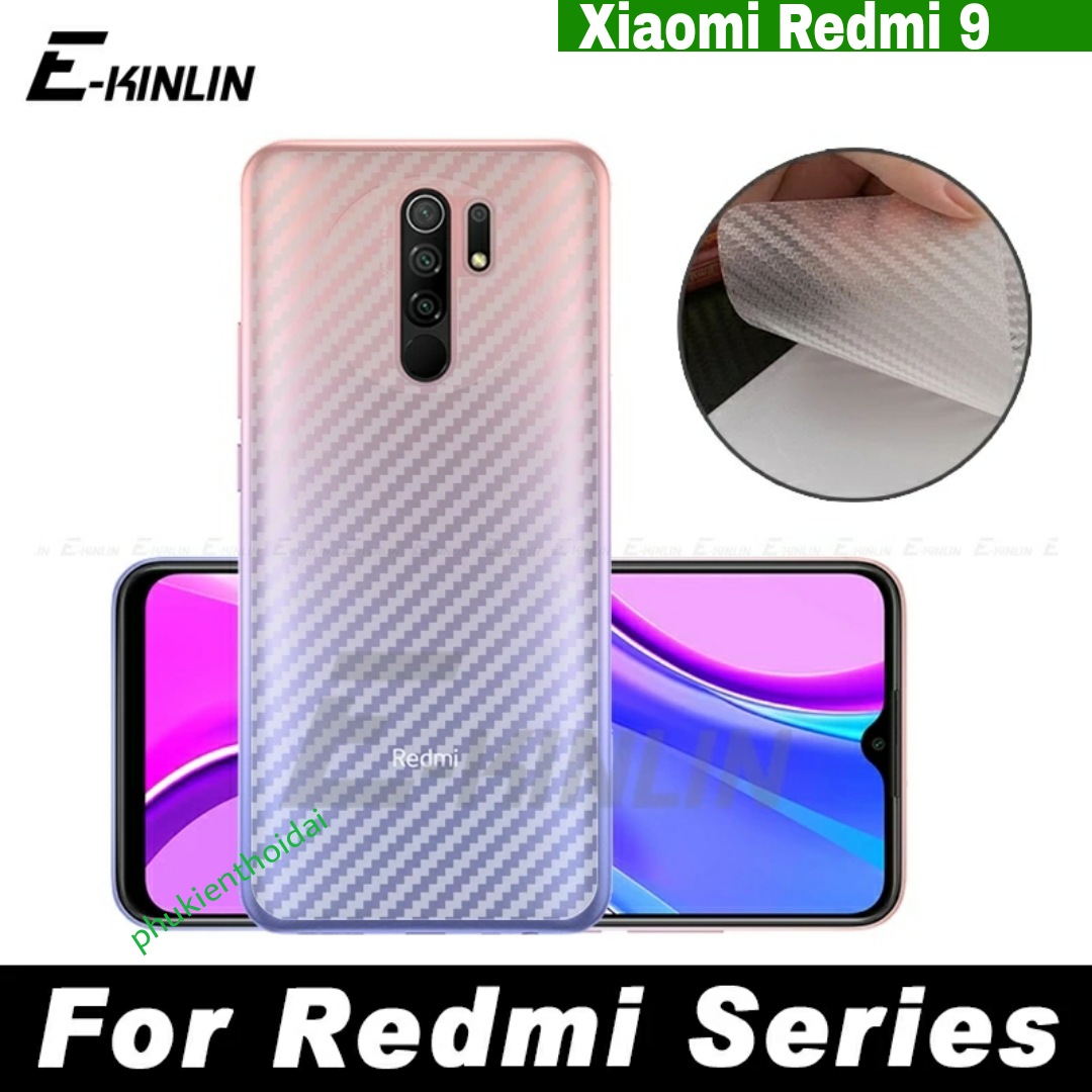 Dán lưng CarBon Redmi 9 vân Caro chống bám bẩn