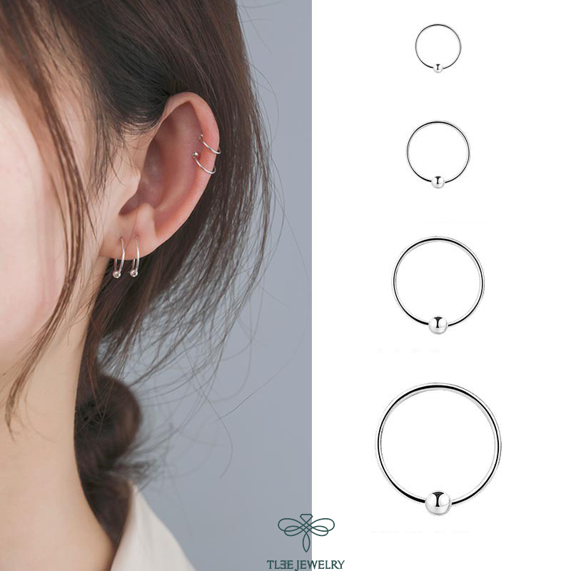 Khuyên tai bạc TLEE tròn mix một bi cố định basic TleeJewelry B0212