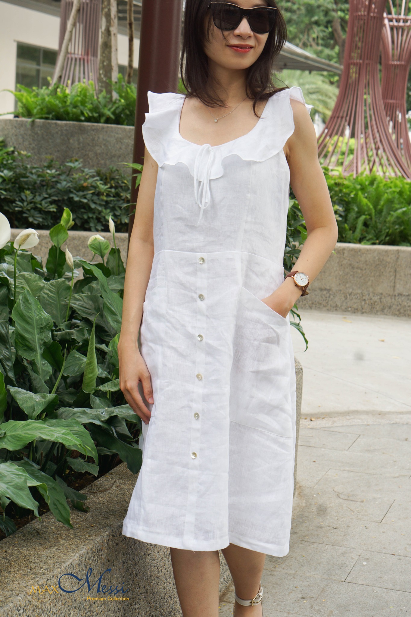 Đầm linen vai bèo - MaxMessi
