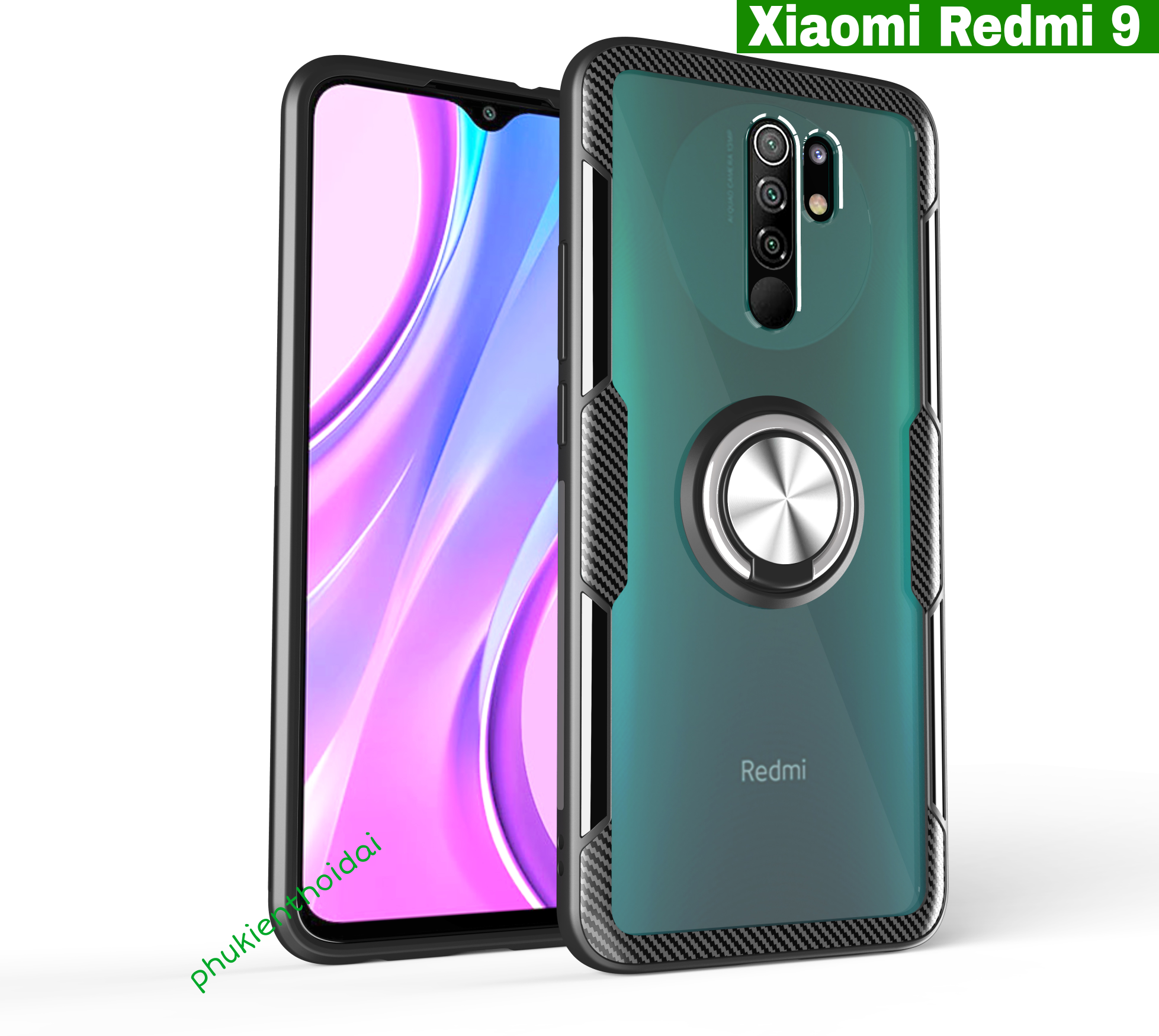 Ốp lưng Xiaomi Redmi 9 giá đỡ Iring lưng trong viền màu