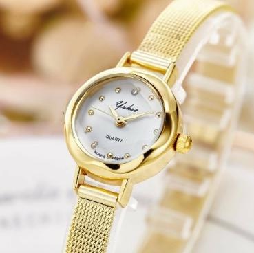 Đồng hồ nữ YUHAO mặt vát 3D dây thép lụa xinh xắn