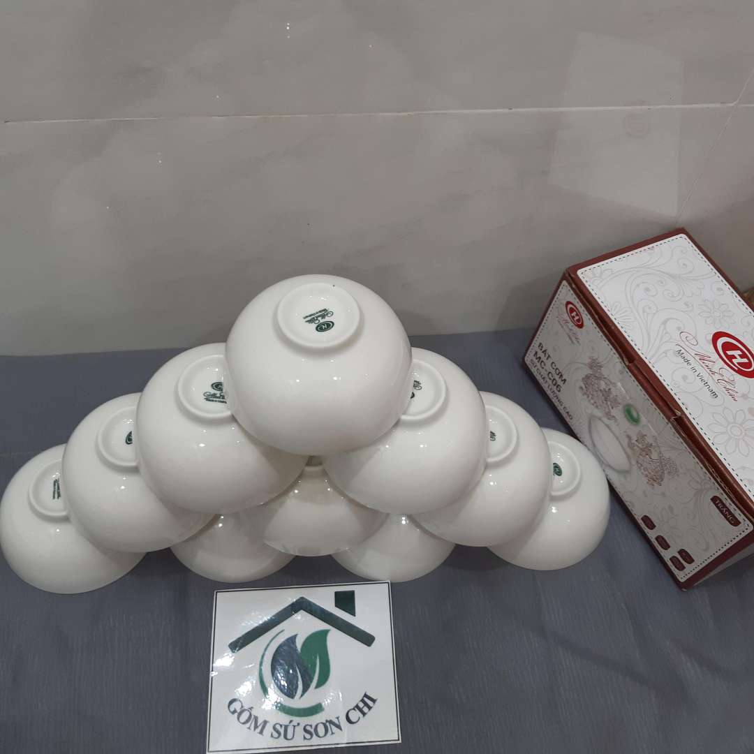 Bộ 10 chén ăn cơm trắng trơn dày đẹp 11.5cm có thể bỏ lò vi sóng