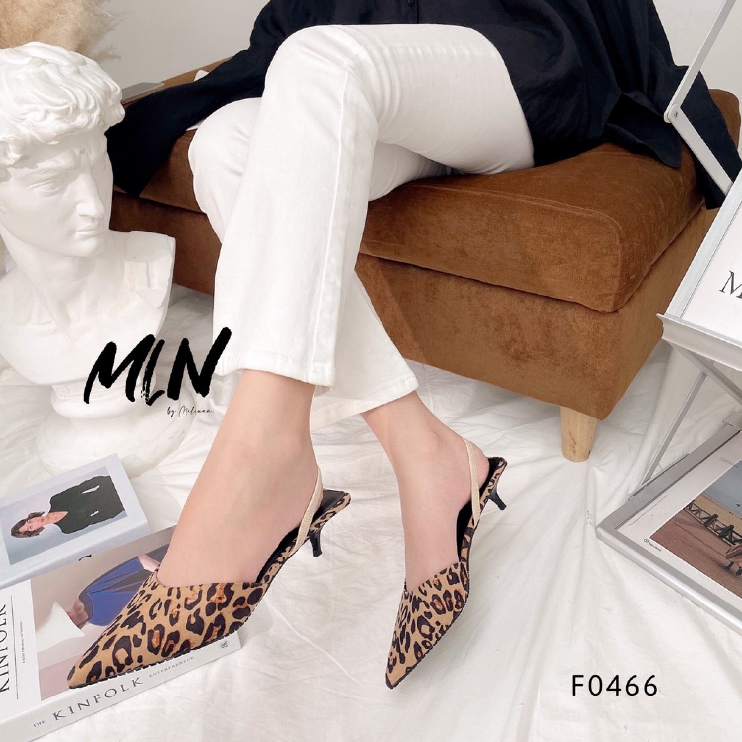 Giày cao gót nữ slingback gót nhọn 3p bít mũi nhọn hậu thun f0466