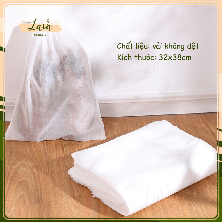 Combo 30 Túi Đựng Giày Đa Năng Vải Không Dệt Trắng Có Dây Kéo Miệng Túi Tiện Dụng Sạch Sẽ