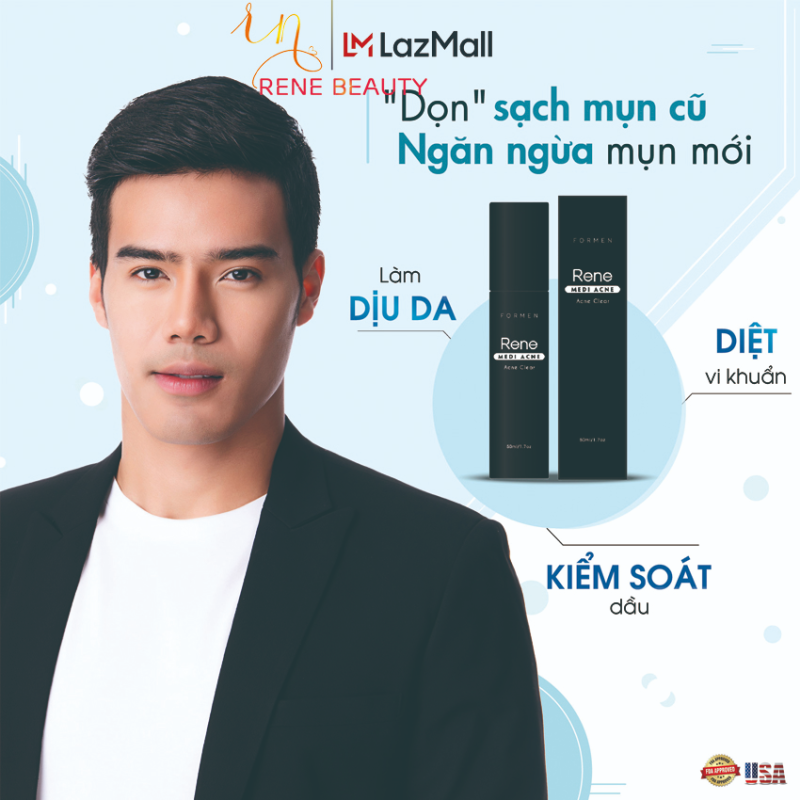 Kem chuyên mụn cho Nam [mụn ẩn; mụn viêm - kiềm dầu] Rene Medi Acne – Acne Clear For Men