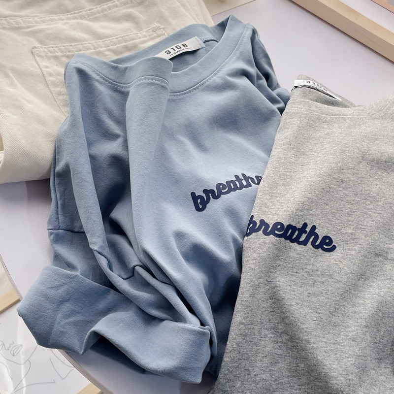Áo thun 3158 chất cotton khô thoáng mát, form basic Hàn tay lỡ BREATHE siêu xinh freesize < 60kg