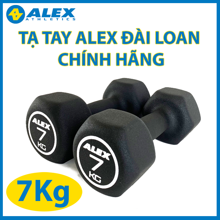 Bộ Tạ Tay Lục Giác ALEX Cao Cấp 7Kg, Lõi Gang Đặc Bọc Cao Su Nhám Màu Đen