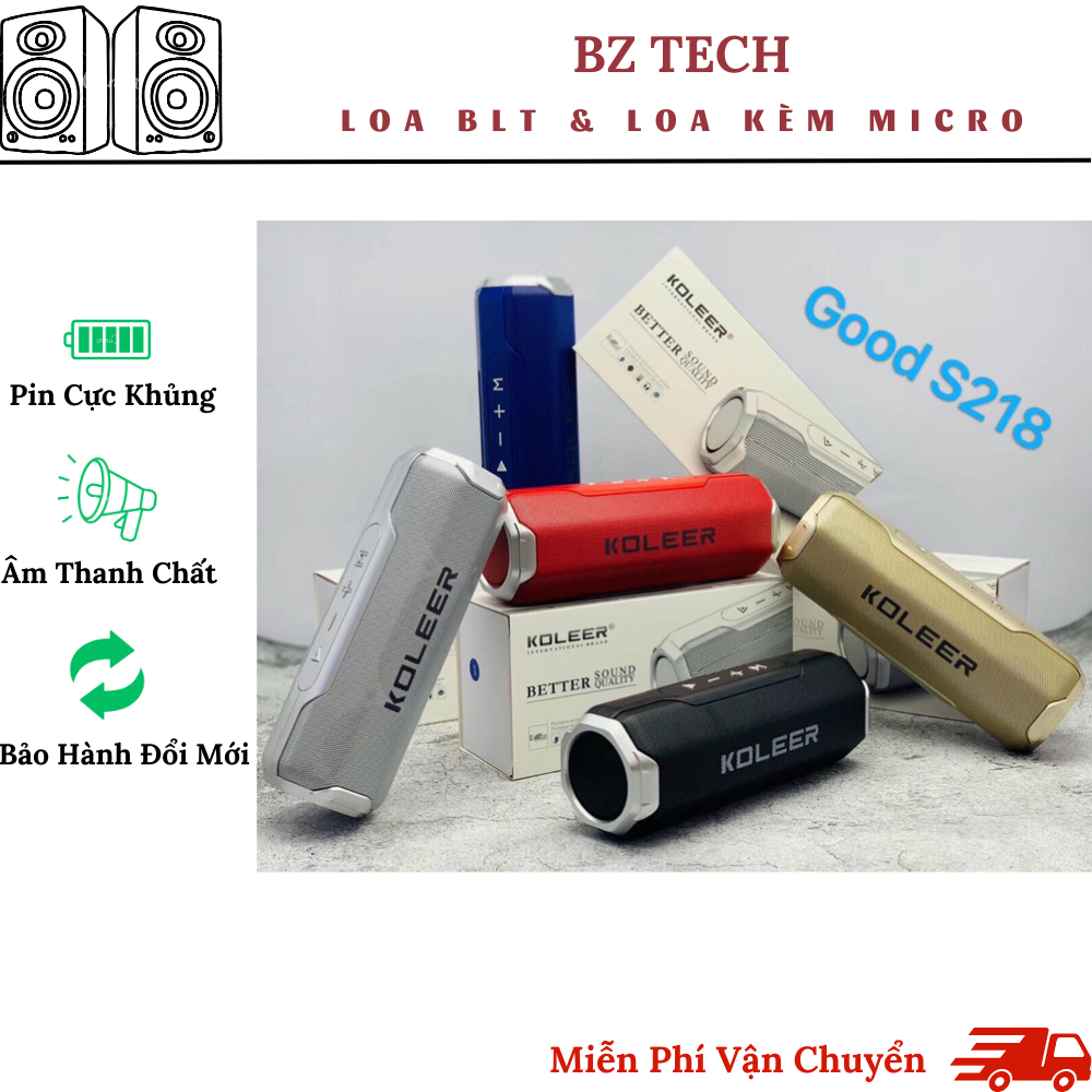 Loa bluetooth koleer s218, loa không dây âm bass trung thực, hỗ trợ cắm thẻ nhớ/usb, bảo hành 12 tháng