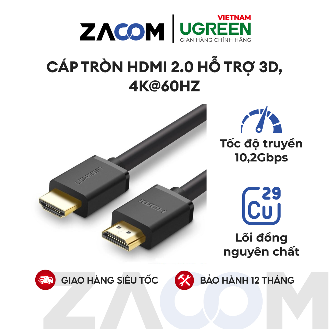 [HCM]Dây HDMI 1.4 thuần đồng 19+1 Dài 5M UGREEN HD104 10109