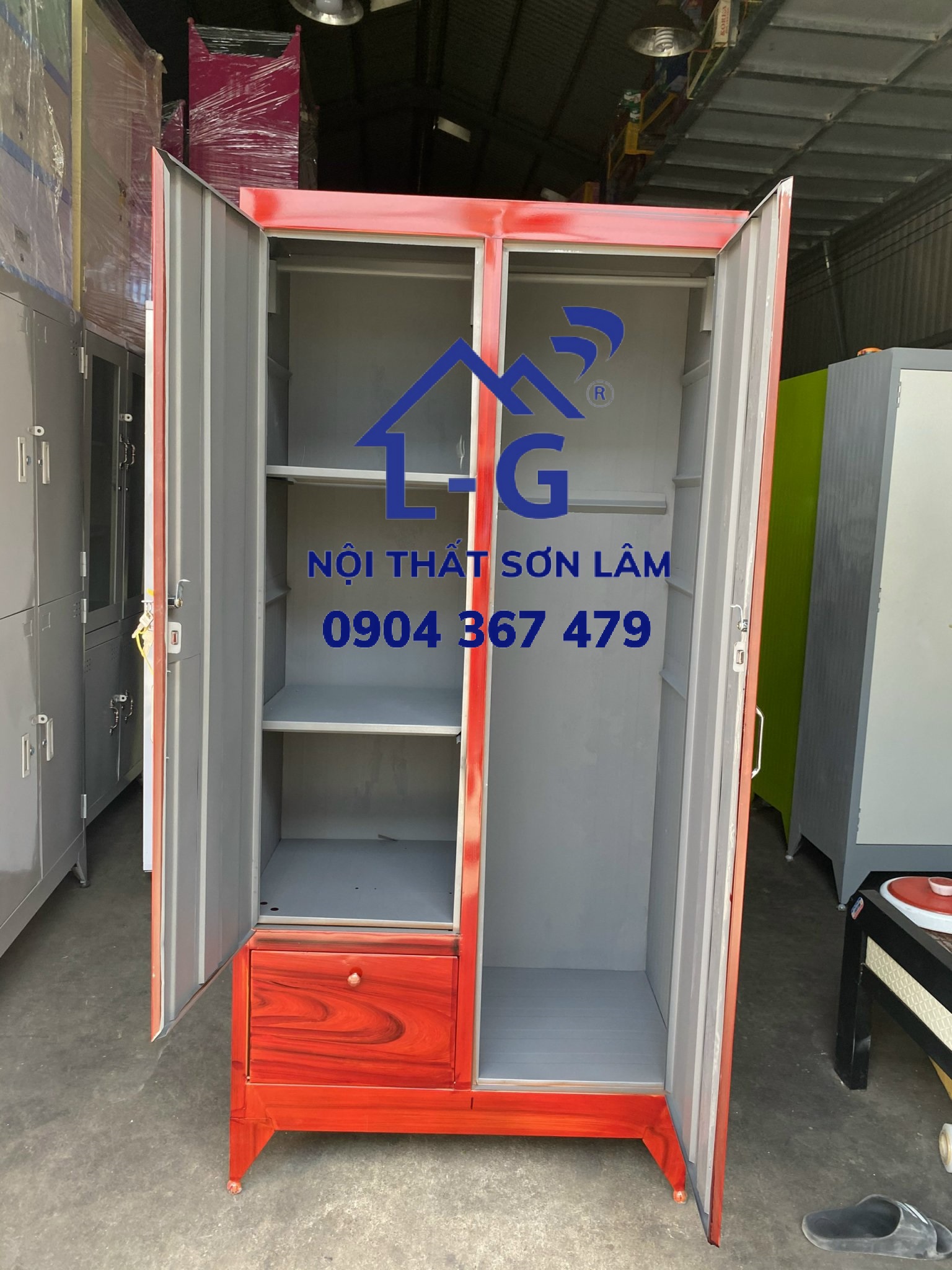 Tủ sắt quần áo 2 cánh 1m6 giá rẻ sơn dầu