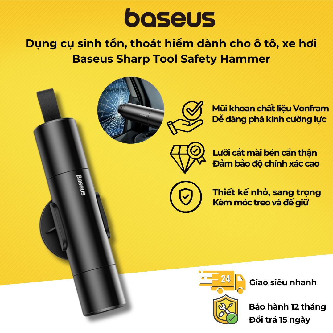 Dụng cụ sinh tồn , búa thoát hiểm Baseus Sharp Tool Safety Hammer (tích hợp Dao cắt và phá kính)