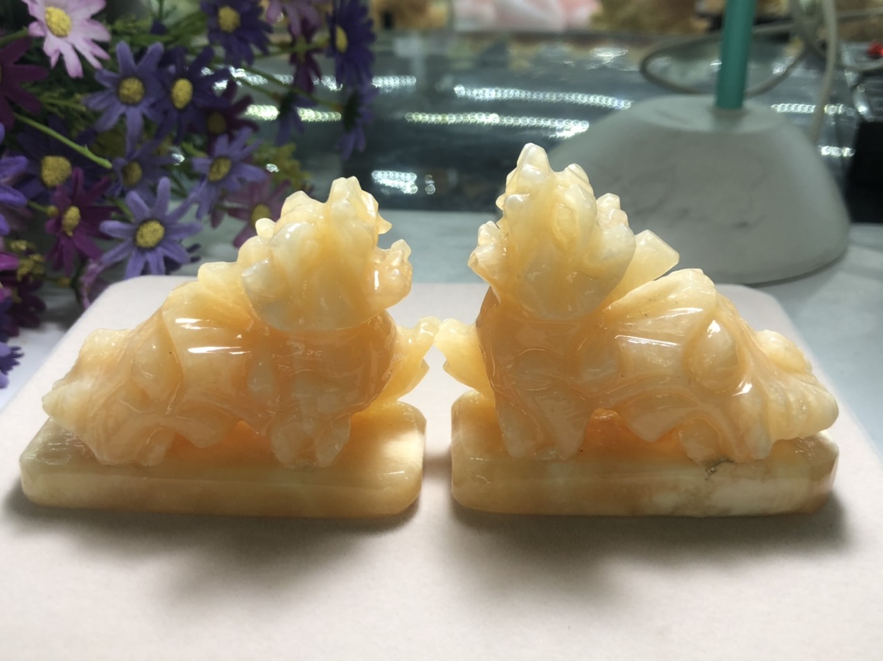 Cặp Tỳ Hưu phong thủy đá Ngọc hoàng long - Dài 8 cm