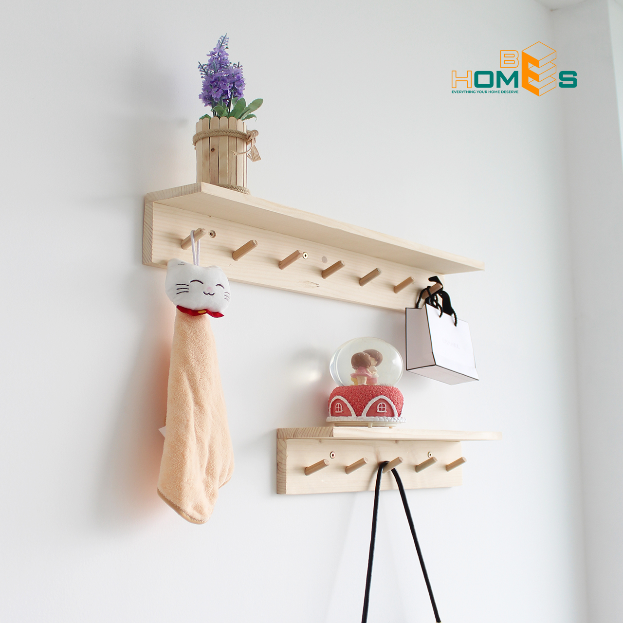 Kệ gỗ Behomes treo tường 5-7 móc
