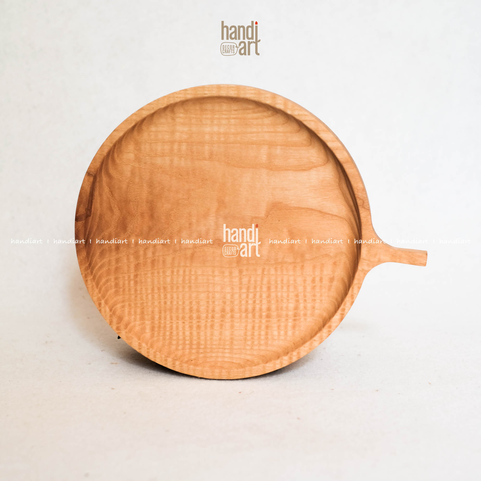 Set of 3 tray round wood handle-tray Wood frequency