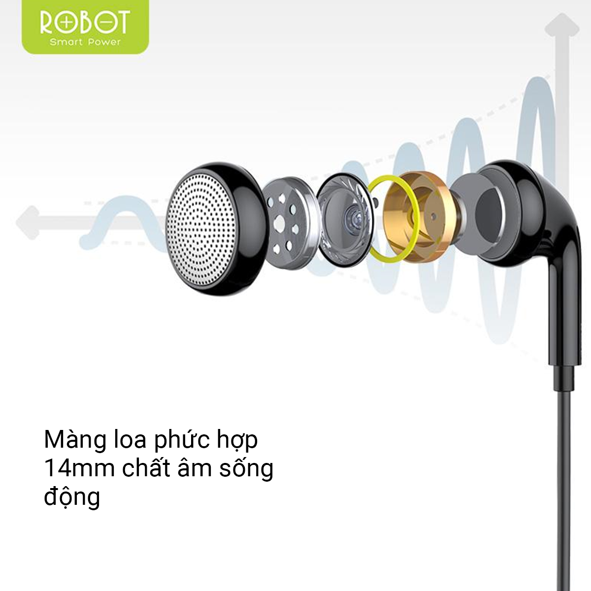 ROBOT RE601 Tai Nghe Nhét Tai Có Dây Âm Thanh HD Trong Rõ Nghe Nhạc Chơi Game Có Micro Đàm Thoại Cổng 3.5mm tương thích với điện thoại Samsung Oppo Xiaomi Huawei iphone l HÀNG CHÍNH HÃNG