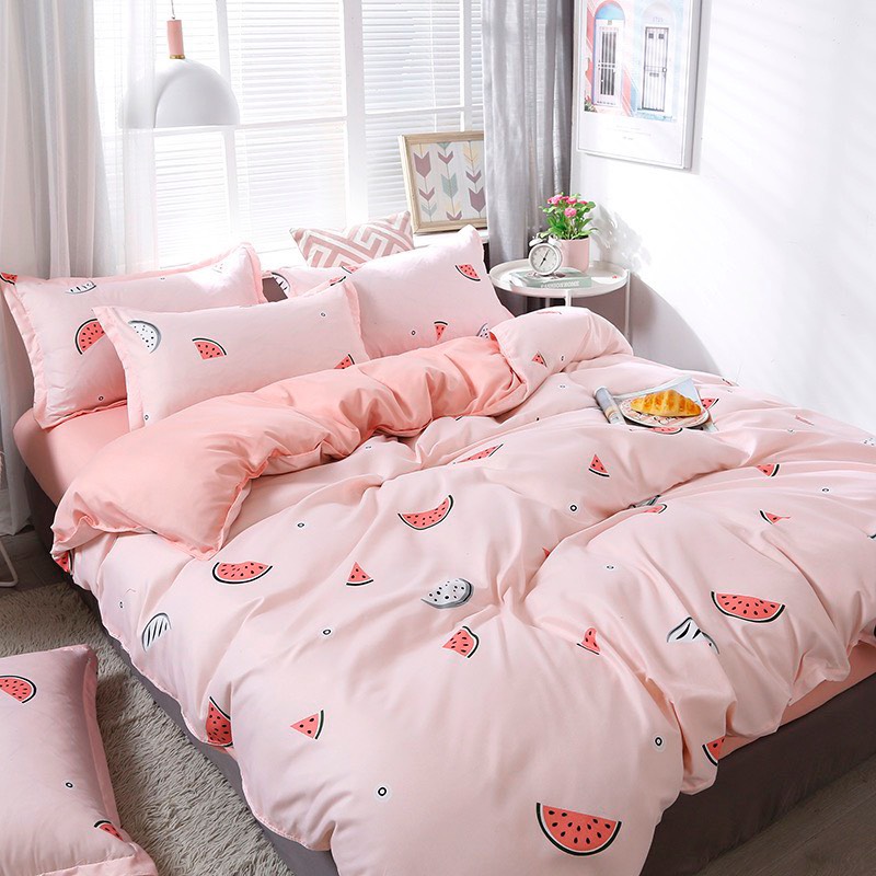 Trọn Bộ 4 Món Cotton Poly Nhập Mẫu DƯA HẤU HỒNG