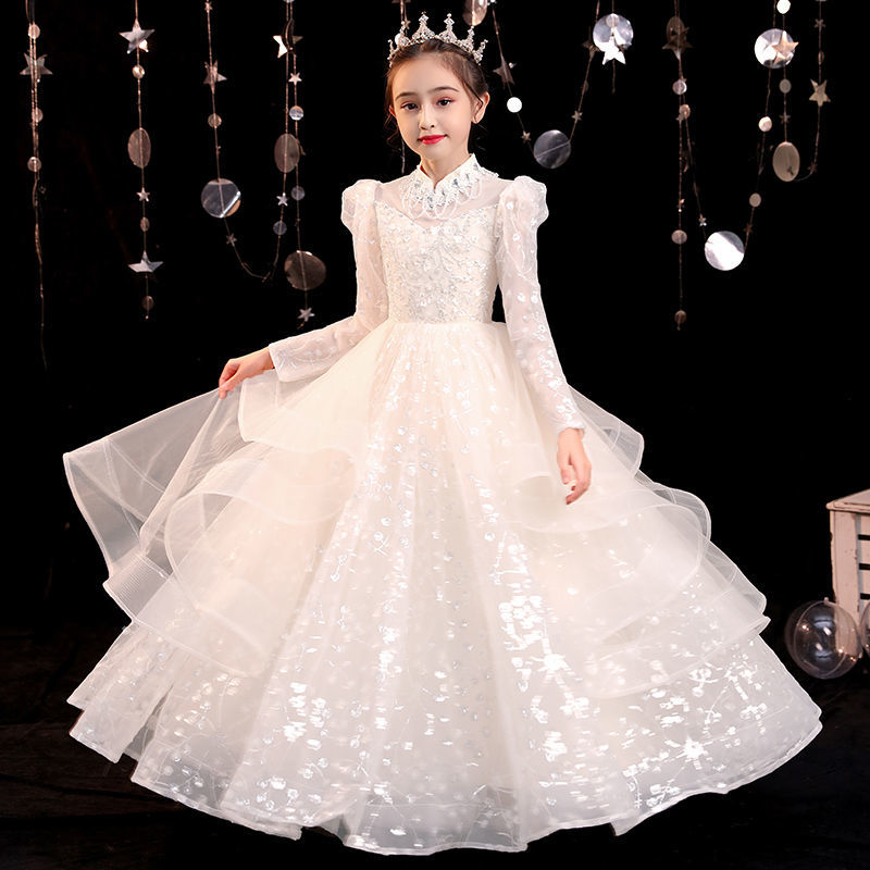 Children Dress Princess Váy Rushing Sợi Girls Dress High End End Head Show Piano Hiệu Suất Dịch Vụ Mùa Thu Và Mùa Đông Nữ Mới