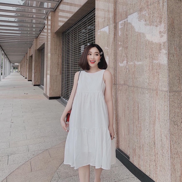 ĐẦM BABY DOLL TRẮNG, NƠ SAU  (có ảnh thật) MS45