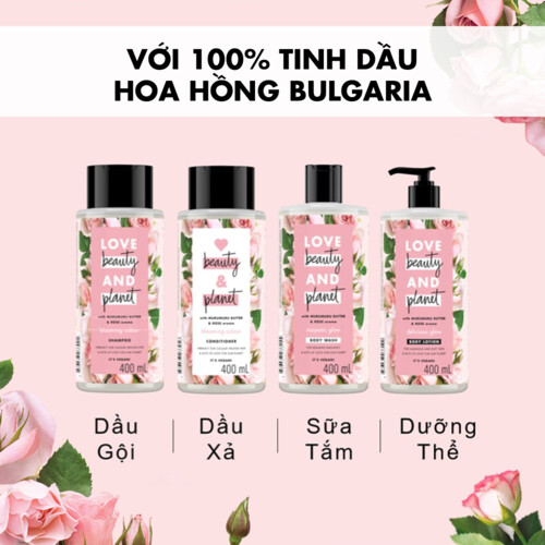 Sữa dưỡng thể Love Beauty And Planet Làm Sáng Da Delicious Glow với 100% tinh dầu hoa hồng Bulgaria 400ml