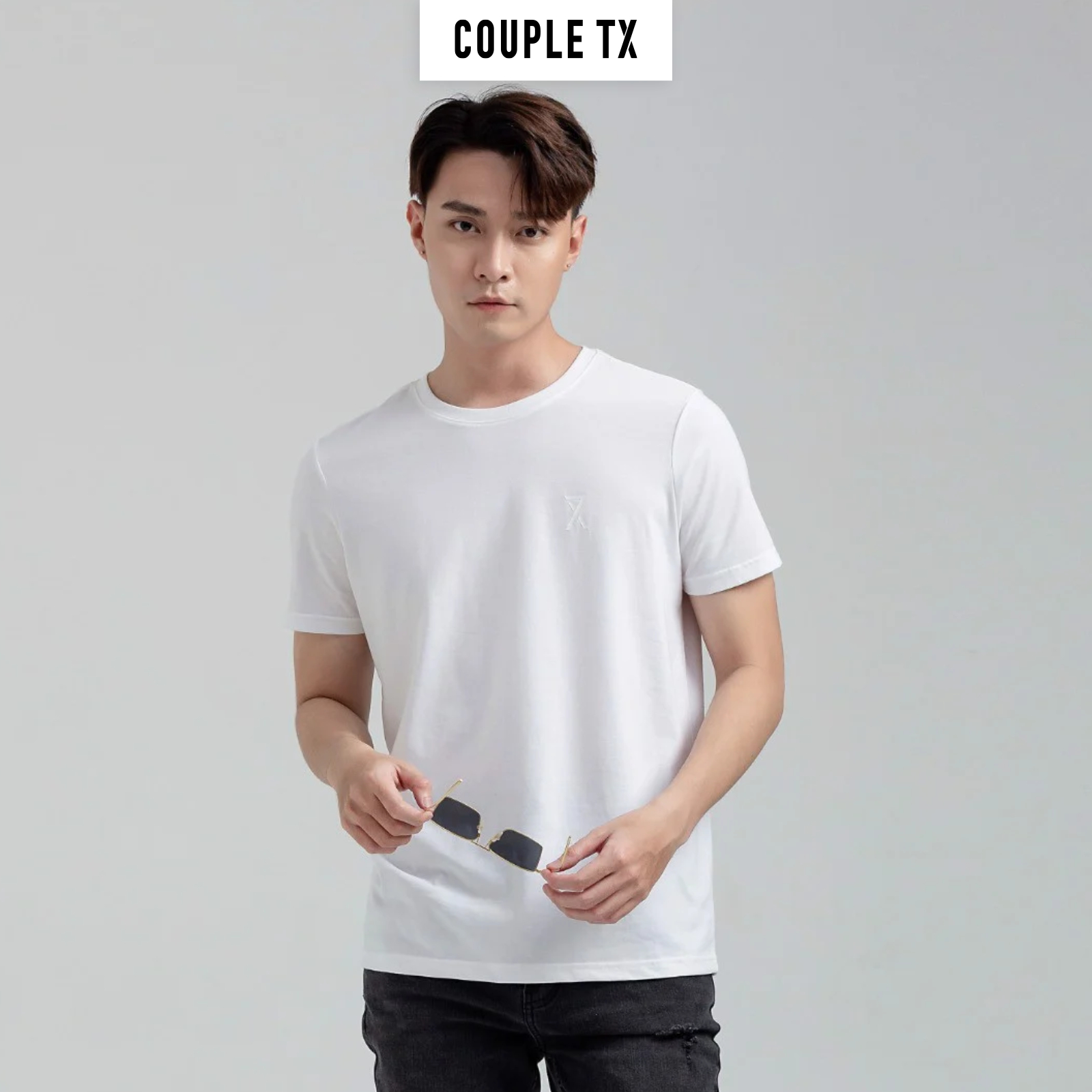 Áo Thun Nam  Couple TX-  Áo Thun Trơn, Cổ Tròn Basic In Logo X