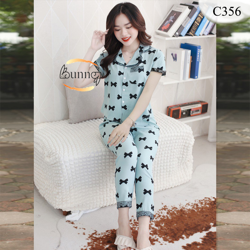 Bộ nữ mặc nhà kiểu dáng pizama chất liệu lụa mềm mát, mẫu tay cộc cổ zen