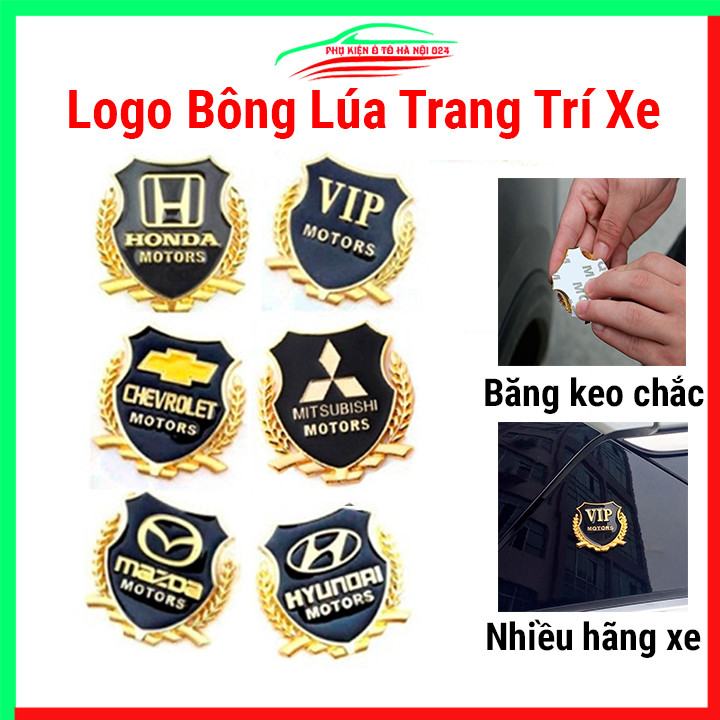 Bộ 2 logo bông lúa nổi trang trí ô tô nhiều hãng xe