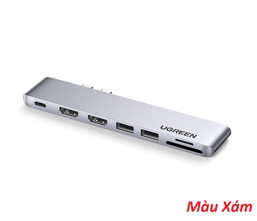 Ugreen 80548 macbook 2 cổng usb type c sang 2*usb 3.0+ 2xhdmi + sd&tf + sạc 100w pd thunderbolt 3 cm356