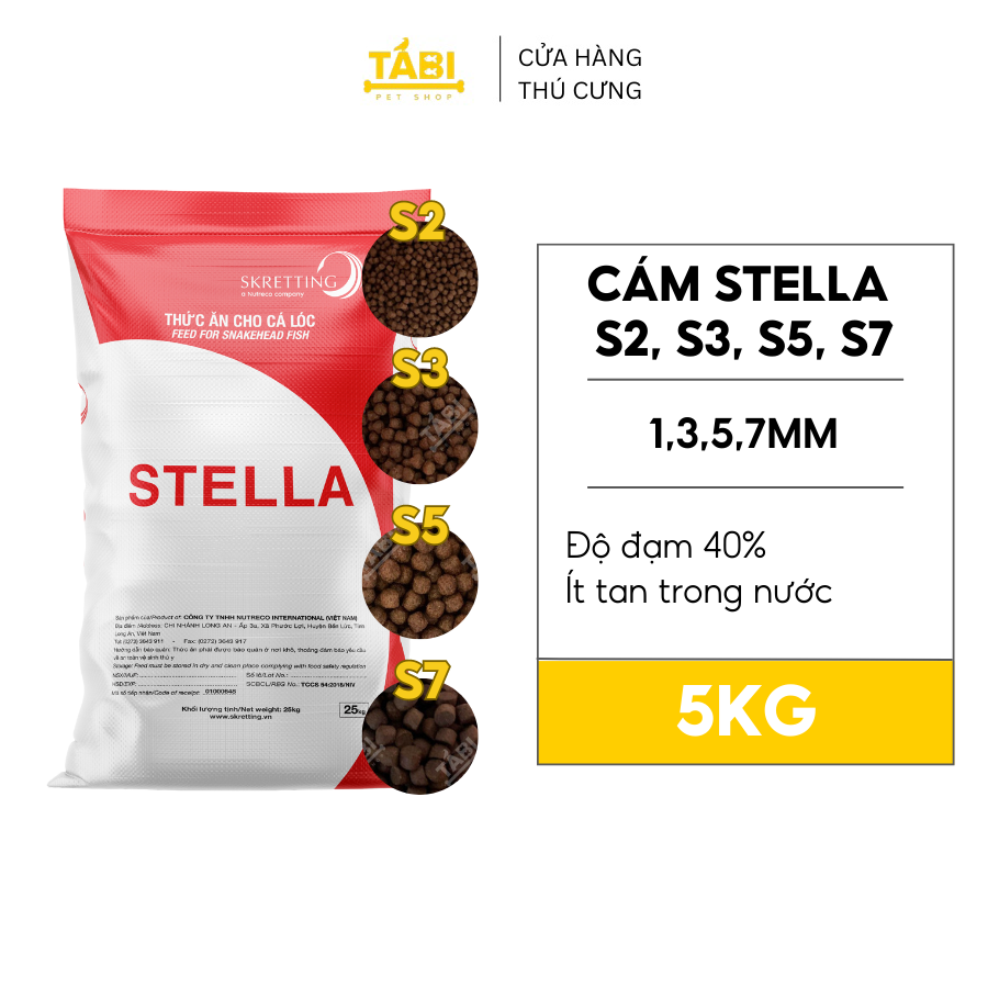 5KG Cám STELLA S2, S3, S5, S7 40% Đạm Nổi Cho Cá Koi, Cá Lóc,... - Thức Ăn Cá Koi Tanh, Kích Ăn Cho Cá [5KG STELLA]