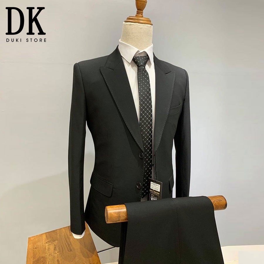 Hàng cao cấp | bộ vest nam 2 nút màu đen đột viền tinh tế dkb0008 - duki store