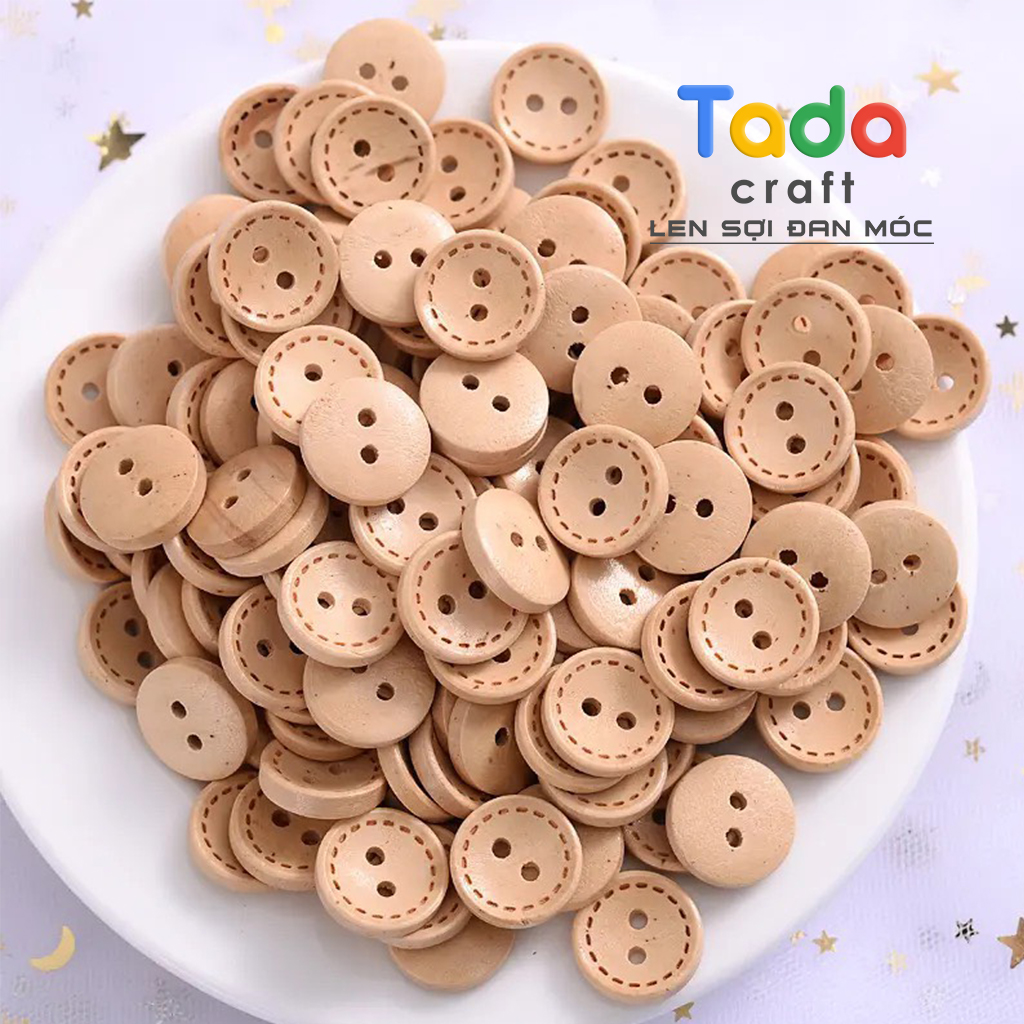 Nút gỗ tròn viền nét đứt màu nâu kem