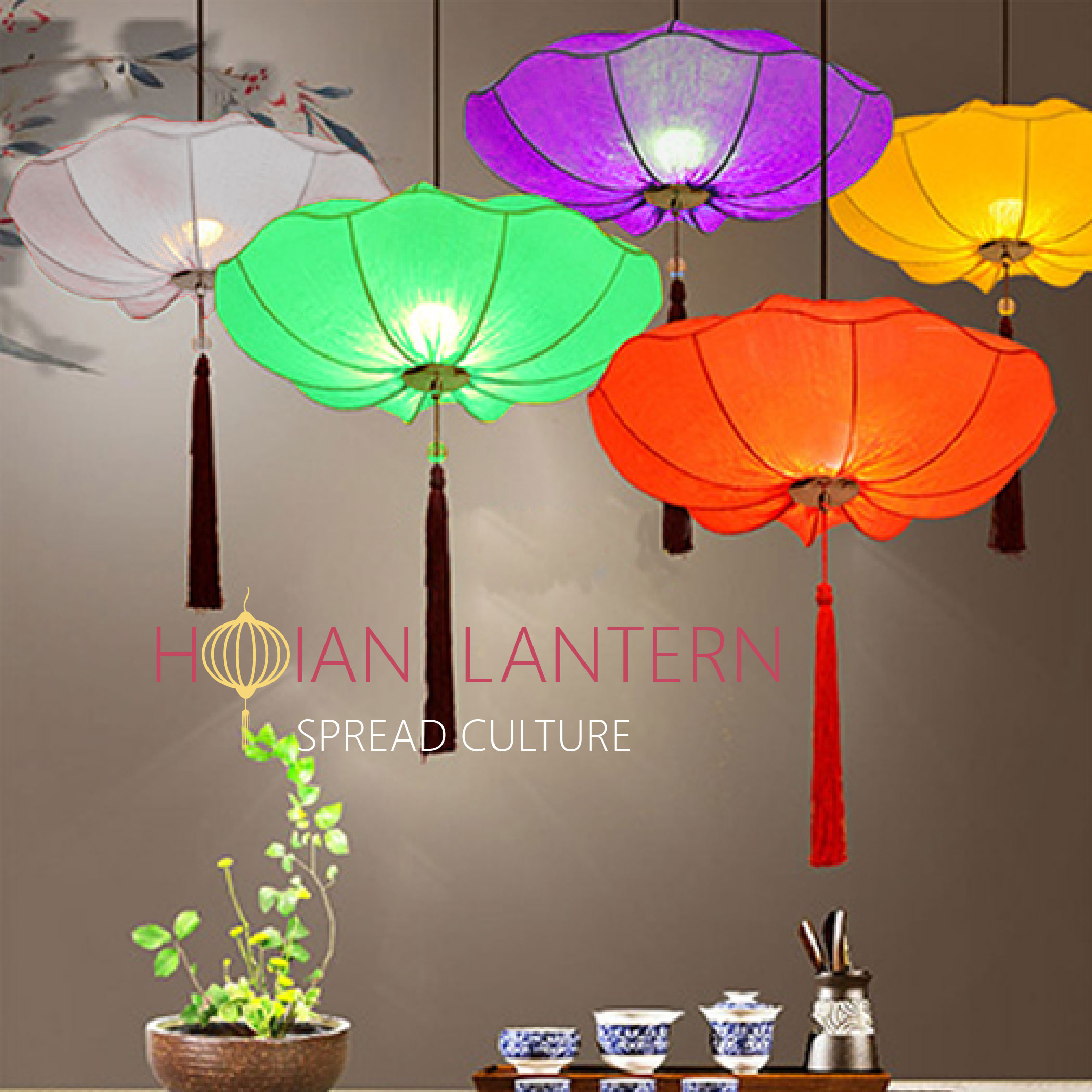 Đèn lồng khung sắt cách tân vải đũi