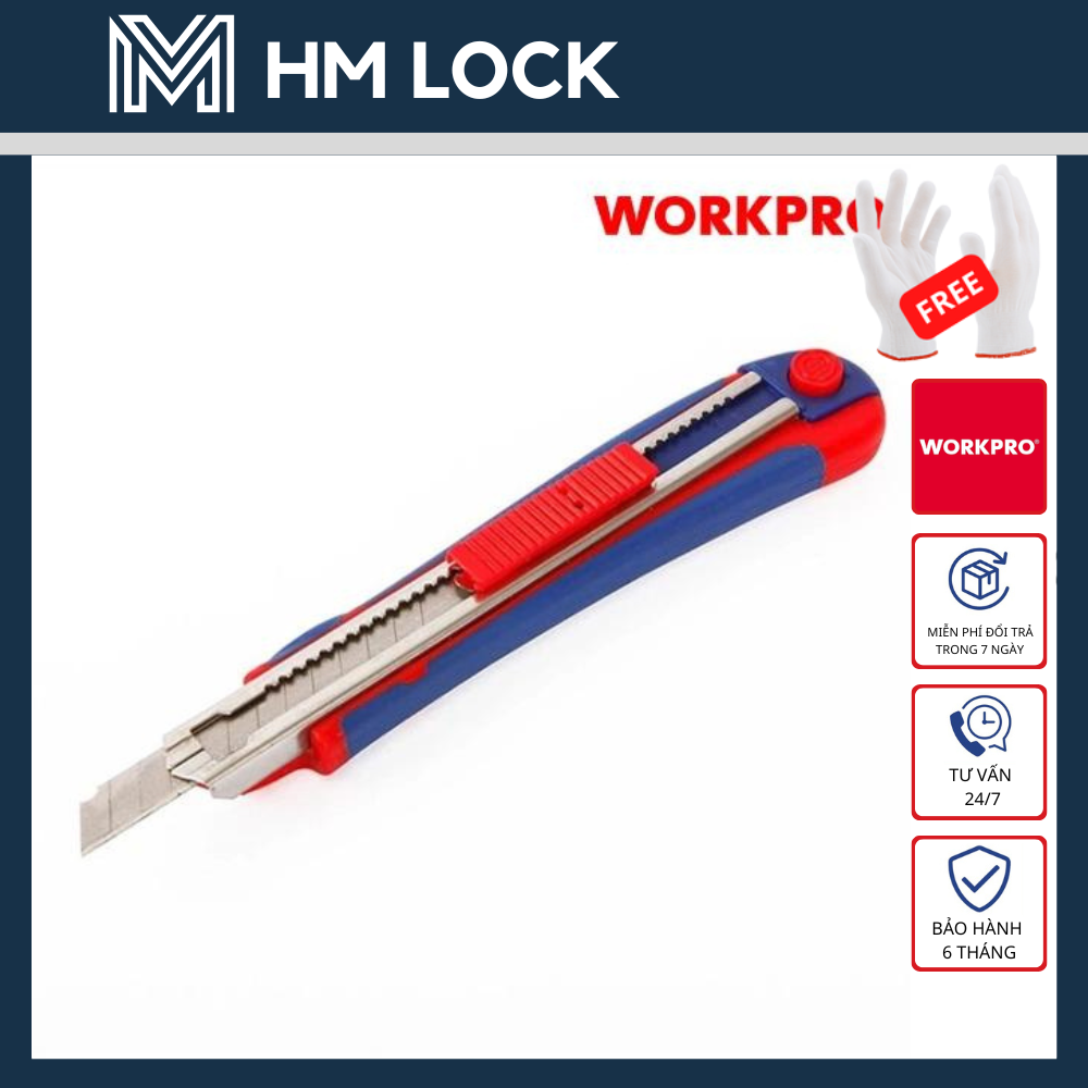 Dao rọc giấy tự động khóa lưỡi, chiều rộng lưỡi dao 9mm workpro - wp212010 - hàng chính hãng