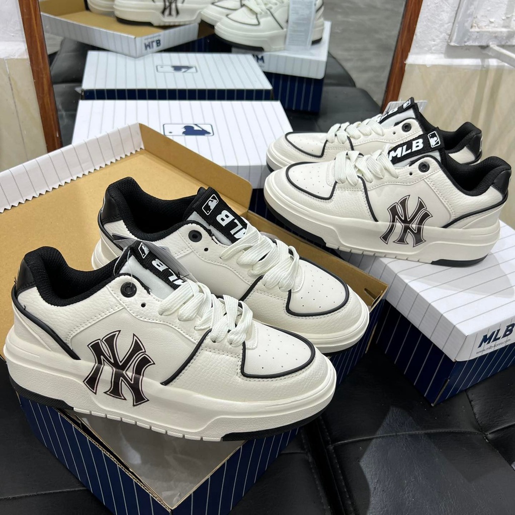 Giày MLB NY Chunky Liner nam nữ màu trắng đen chuẩn Sc Full Box - Giày thể thao sneaker độn đế tăng chiều cao hot 2022