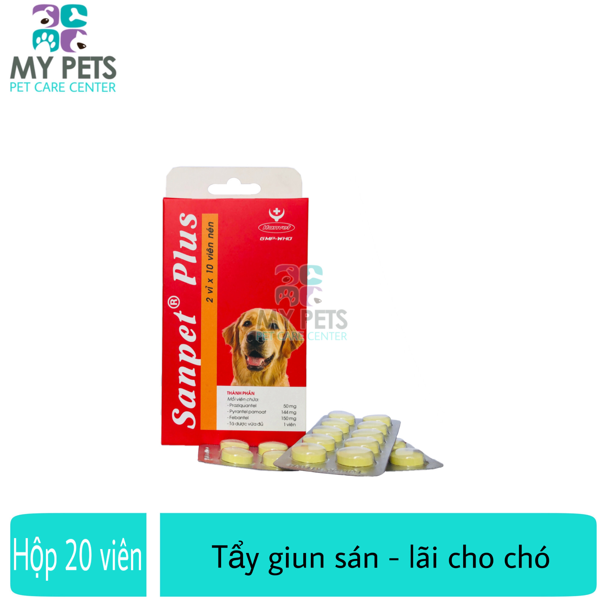 Thuốc tẩy giun sán, lãi cho chó - 1 hộp 20 viên SANPET PLUS