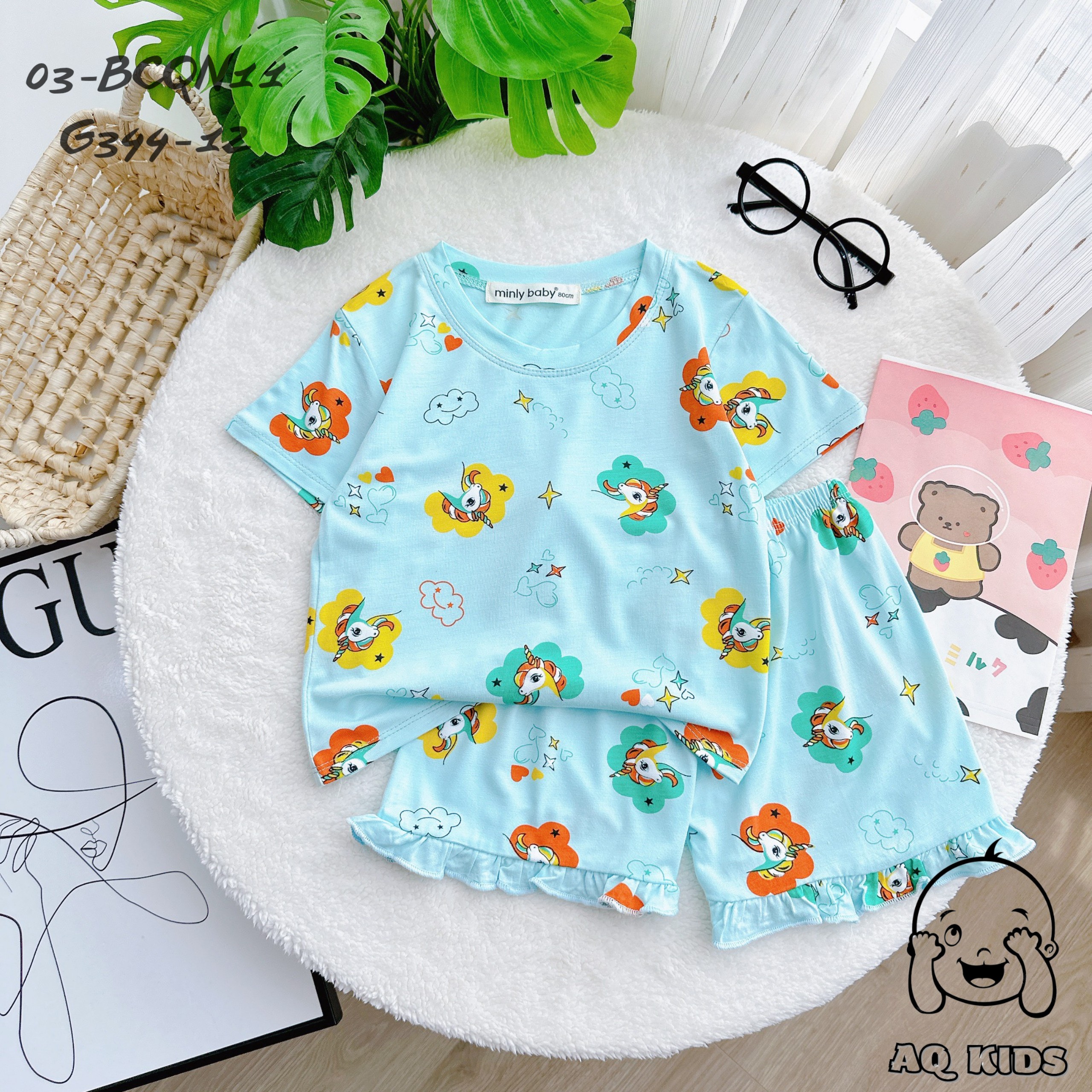 [BÉ 7-30kg] Bộ Thun Lạnh Minly Baby Cộc Tay Bé Gái Bộ Quần Áo Cộc Tay Bé Gái Phối Bèo Tay Điệu Đà Unibaby - G344