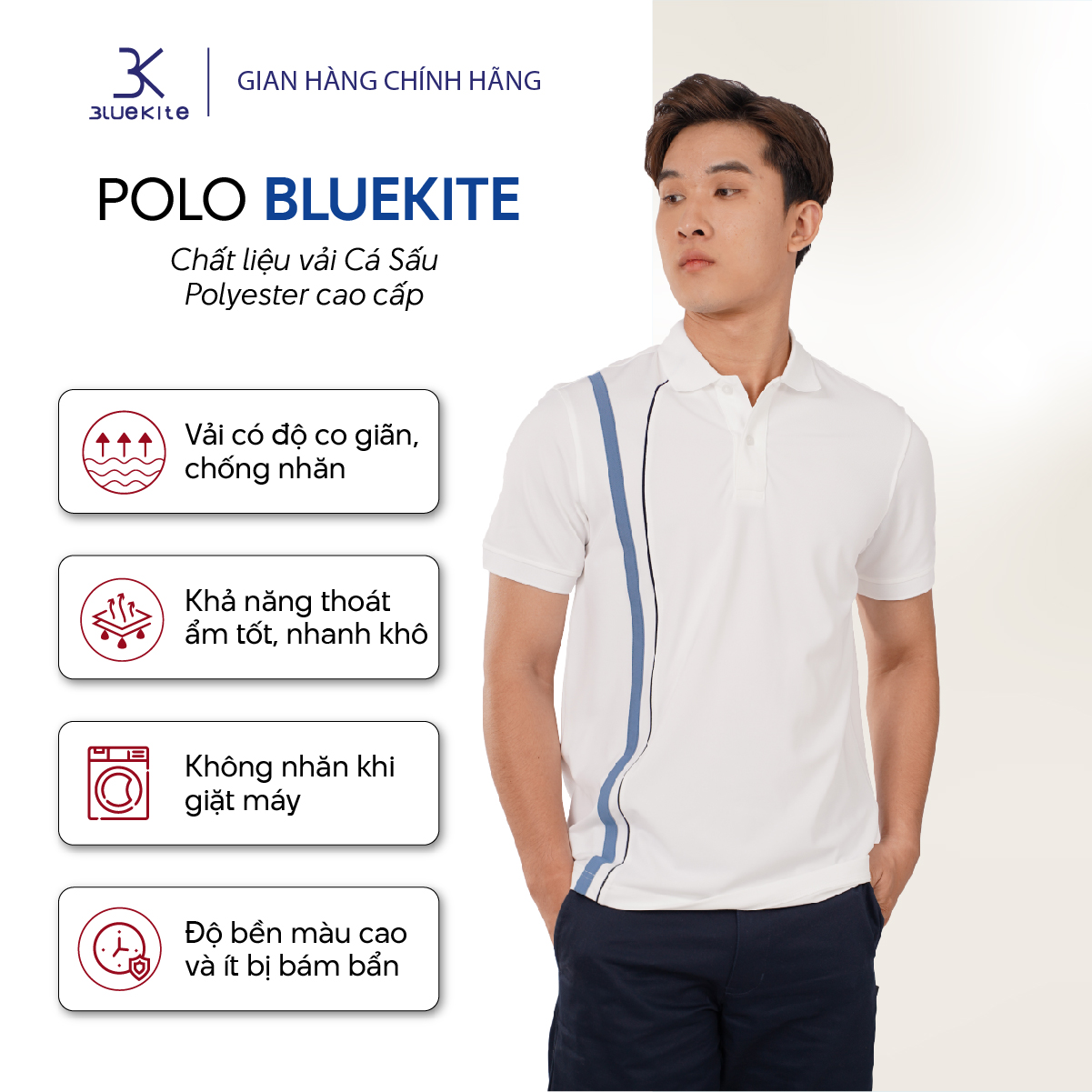 Áo thun polo nam Milvus BKP093m (Đen/Xanh/Trắng)
