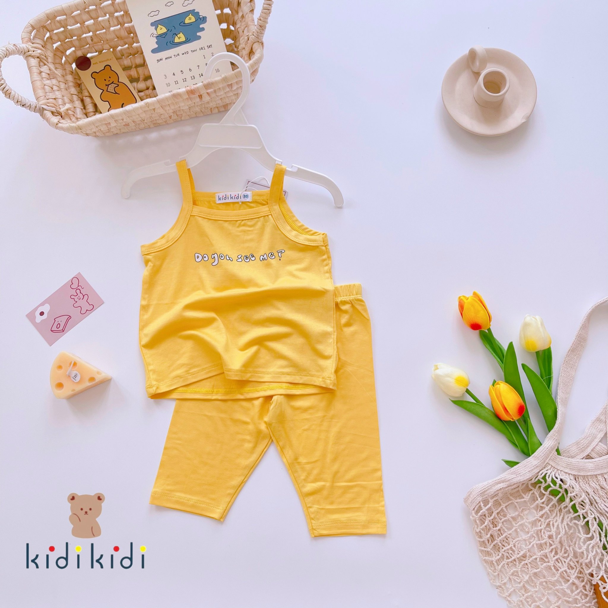 Đồ bộ 2 dây lửng mặc nhà bé gái chất thun lạnh mềm mát