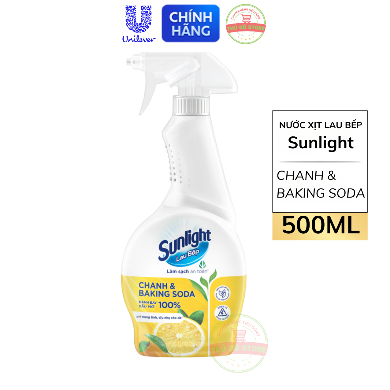 Nước xịt sunlight lau bếp chanh baking soda - chai 500ml