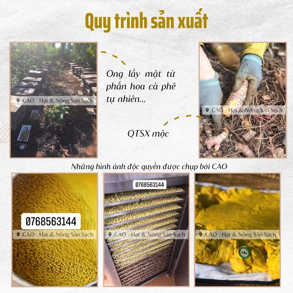 Viên tinh nghệ mật ong cao cấp CAO Food từ mật ong hoa cà phê và tinh bột nghệ Đaklak nhà làm sạch tự nhiên 100%