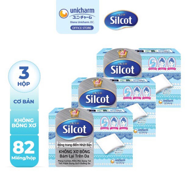 Bộ 3 hộp Bông trang điểm (bông tẩy trang) Silcot 82 miếng/hộp
