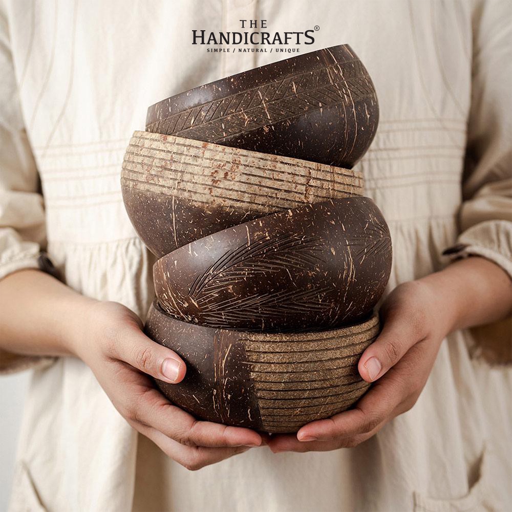 Bát gáo dừa khắc hoa văn, 3 mẫu. (Coconut Bowls Family Set)