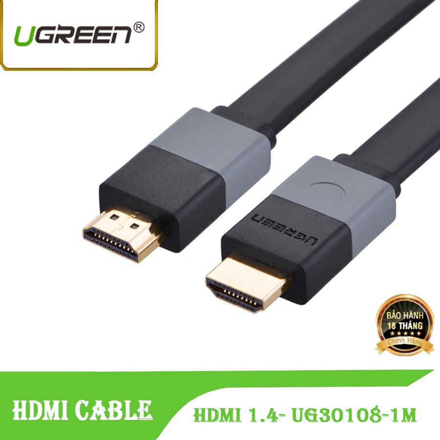 Cáp hdmi dẹt vỏ nhựa 1m trợ 3d 4k ugreen 30108 chính hãng