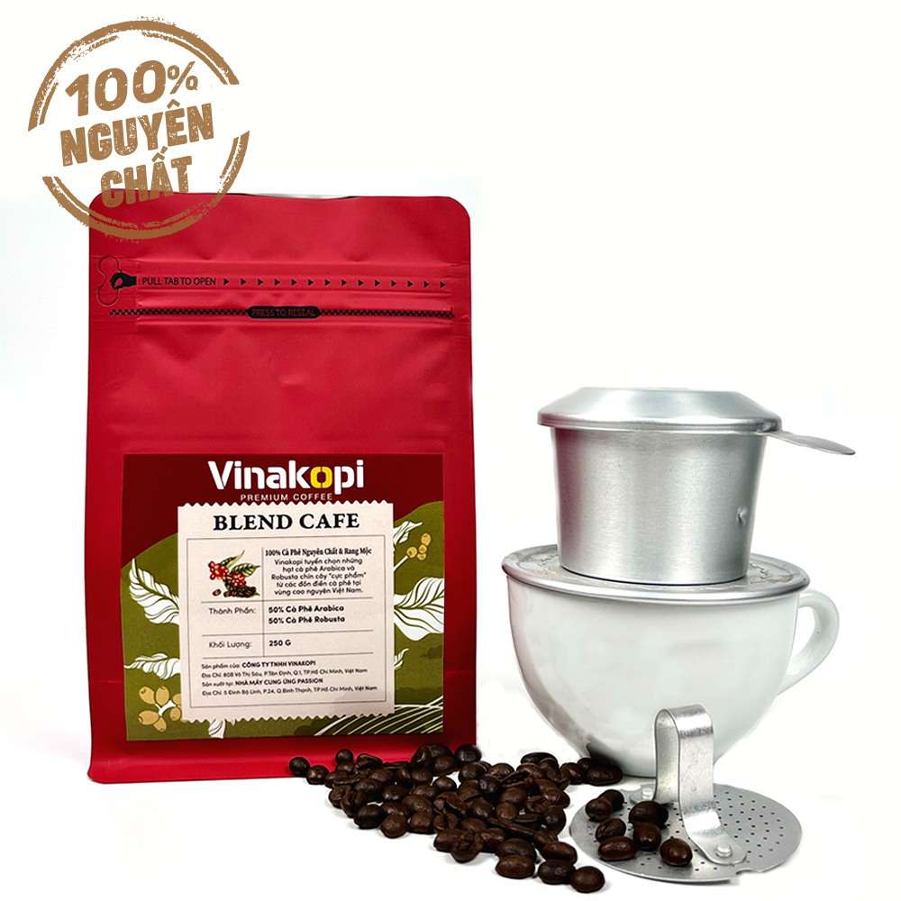 Cà phê Blend dạng Bột (pha phin) nguyên chất 100% rang mộc - Vinakopi (250gr)