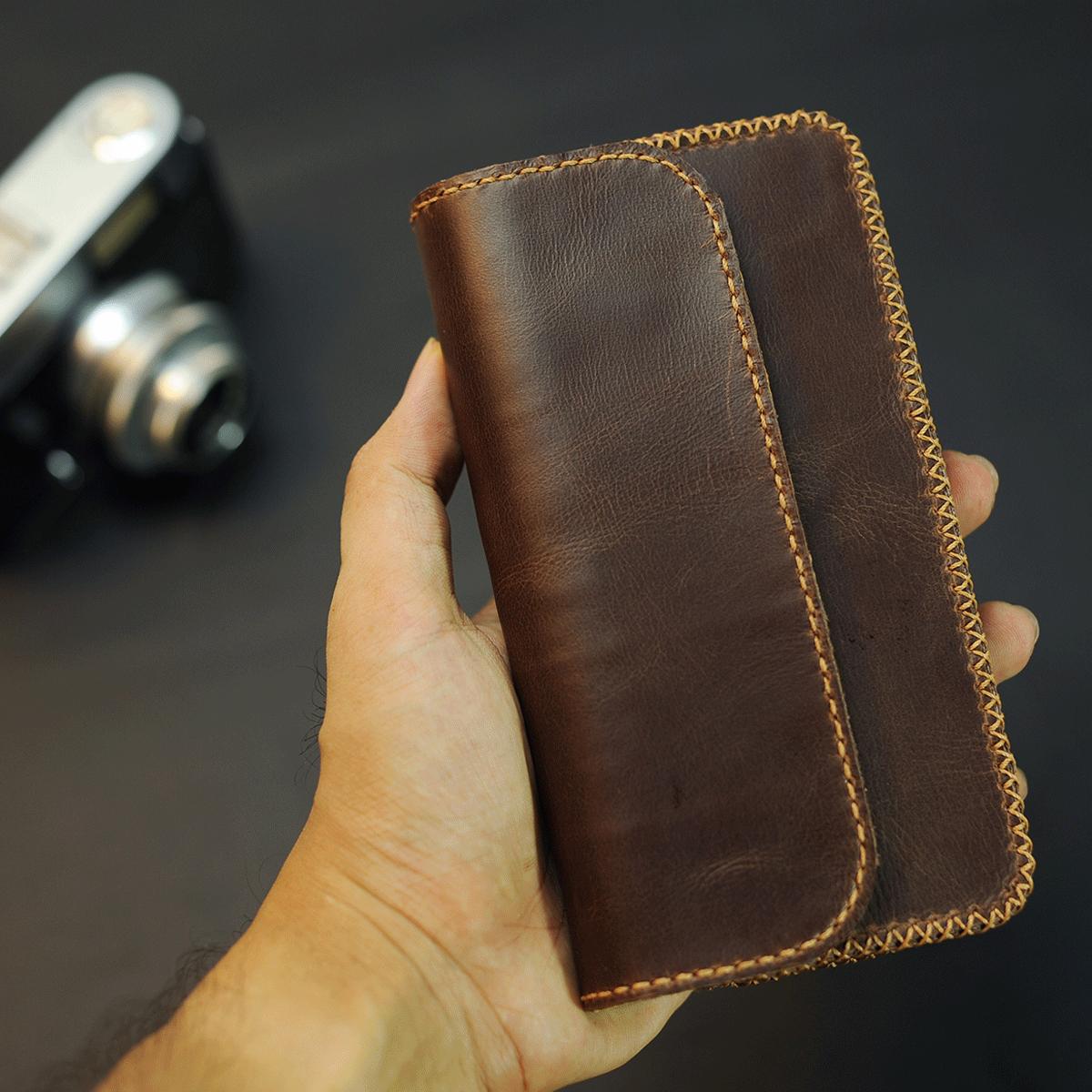 Bao da sáp hộp handmade 2 ngăn cho điện thoại Iphone 7 Plus - Bao da Mino Crafts VI385