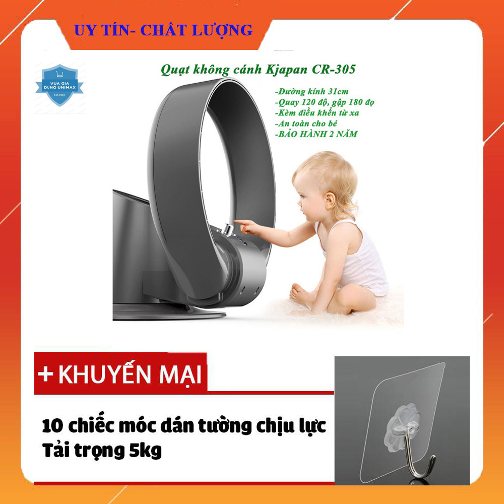 (Tặng 10 Móc) Quạt Không Cánh Công Nghệ Nhật Kjapan Cr305 ⚡ Đường Kính 31Cm Sang Trọng Để Bàn Treo Tương kèm điều khiển từ xa- Bh 1 Năm