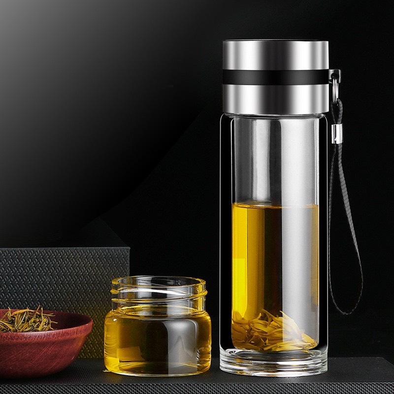 Bình pha trà 2 lớp thủy tinh, lõi lọc inox 304, dung tích 470ml-bình pha trà thủy tinh 2 lớp chịu nhiệt lõi lọc inox 304 kèm quai xách tiện lợi - bình pha trà thủy tinh 2 lớp chịu nhiệ