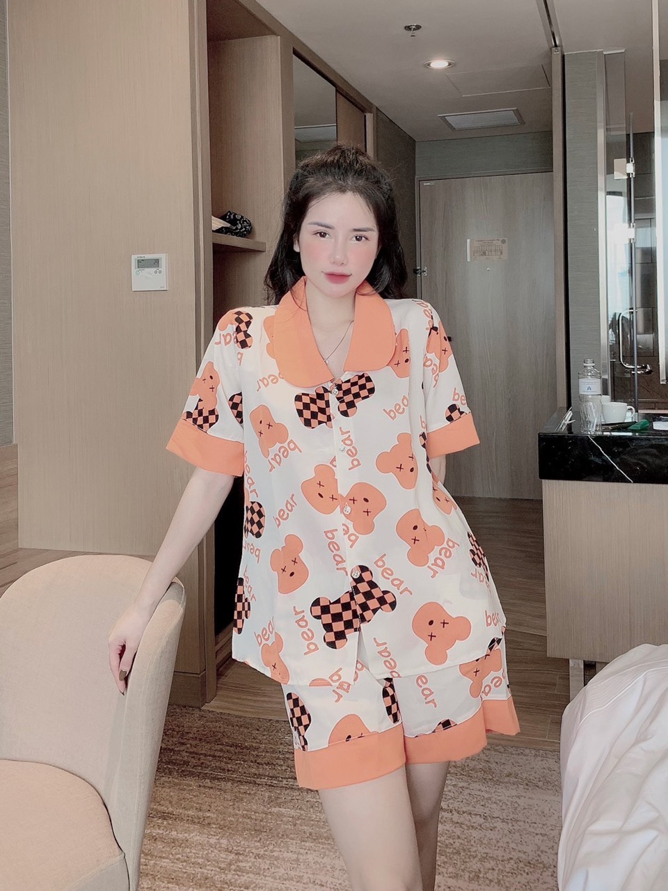 Đồ bộ pijama lụa ngủ Mango mặc nhà quần đùi bigsize cao cấp