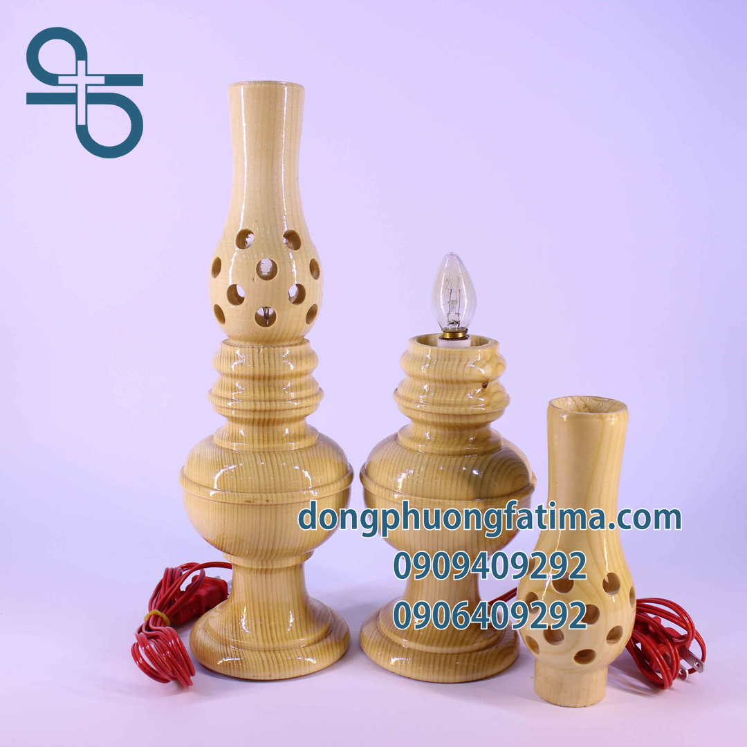 Đèn Bàn Thờ2 Cây Đèn Gỗ Cao Bàn Thờ 29cm