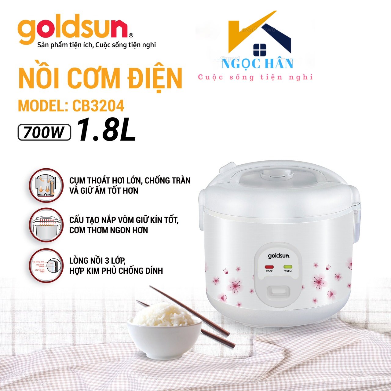 Electric rice cooker Goldsun cap tuck 1,8 liter CB3204-rice cooker lid instant for 4-6 people Food pot heart anti-adhesive warranty 12 months